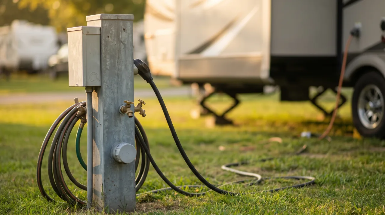 Campground hookup pedestal with power and water connections — PickRV