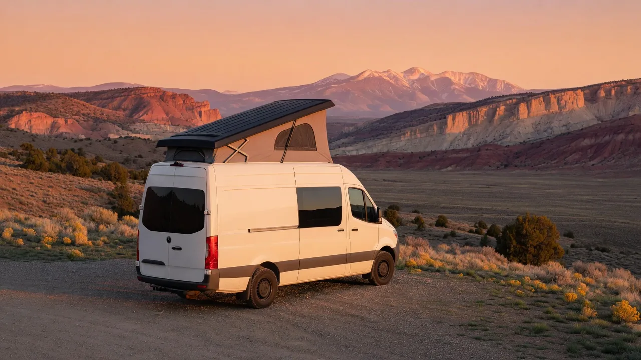 Sample · Off-Grid Diesel Camper Van — Bend — Sprinter camper van for rent in Bend, Oregon