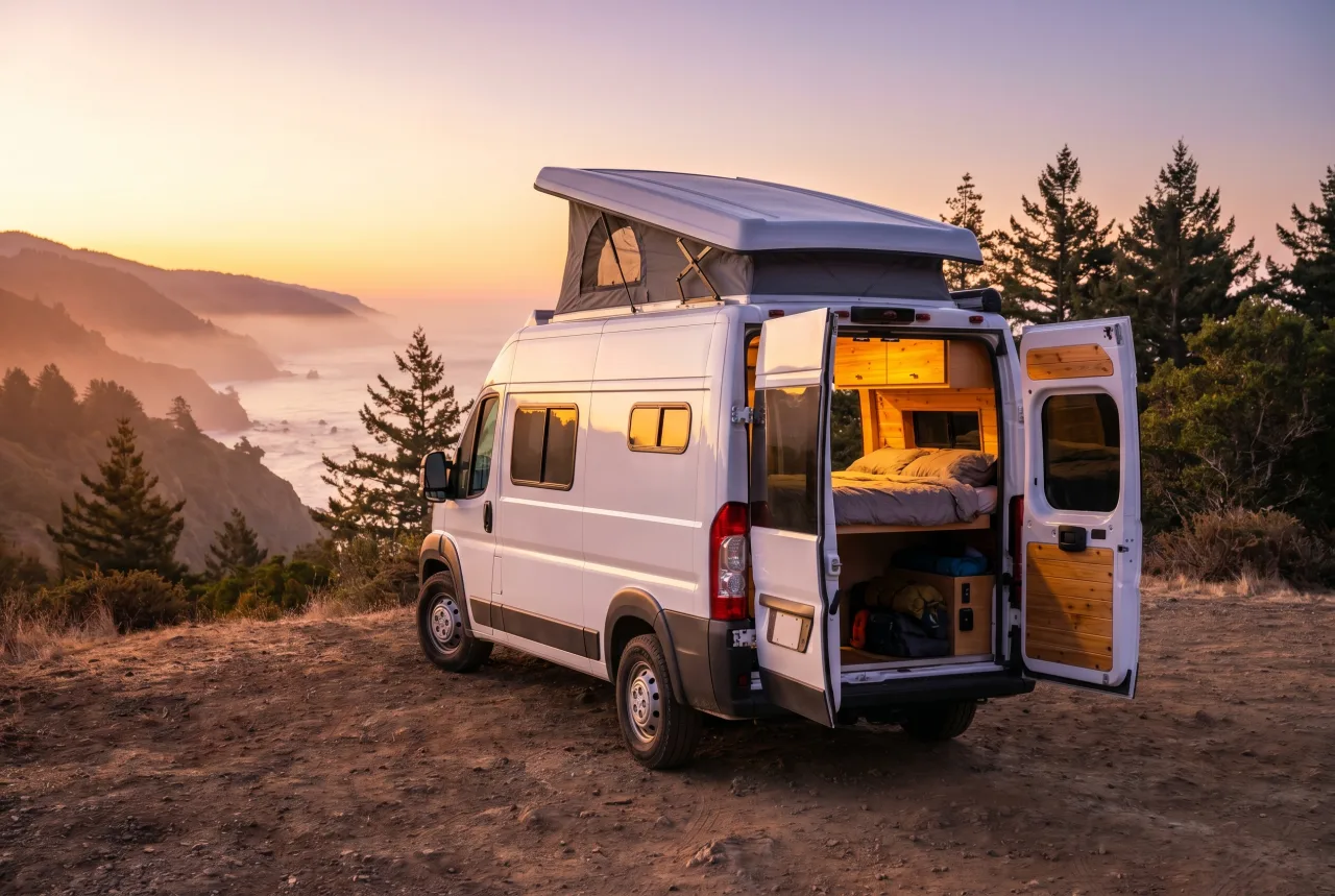Class B camper van staged for a PickRV listing, compact van conversion