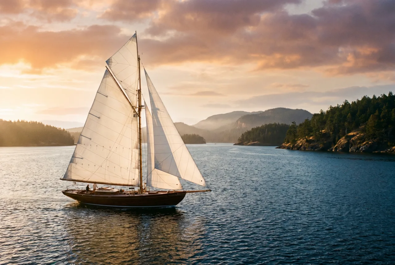 Sailboat staged for a PickRV listing, masted keelboat profile