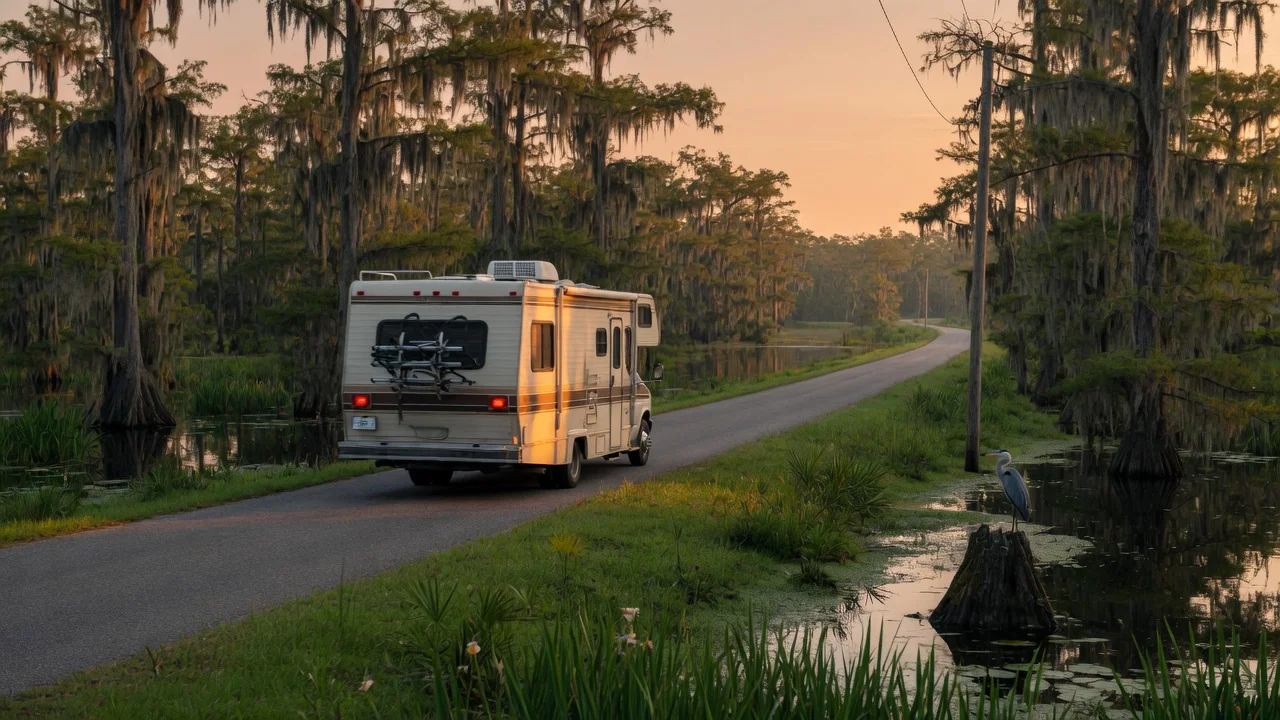 RV on the open road in Louisiana