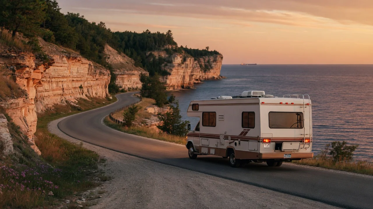 RV on the open road in Michigan