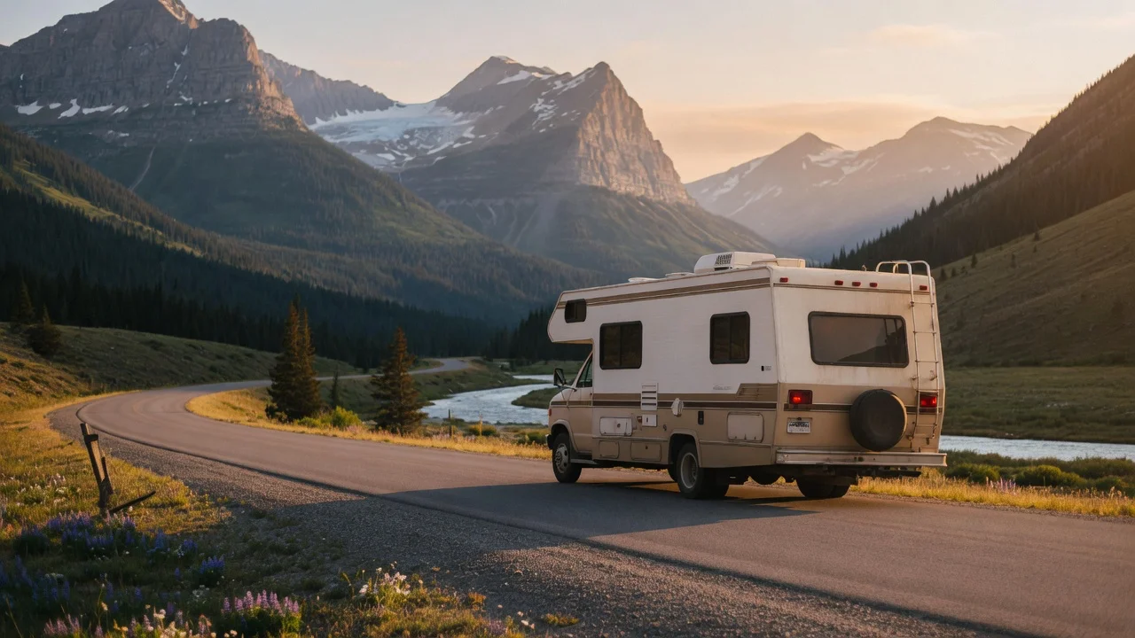 RV on the open road in Montana