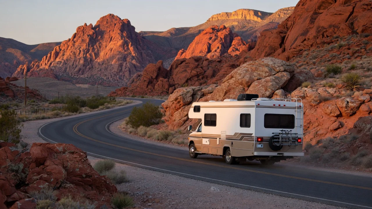 RV on the open road in Nevada