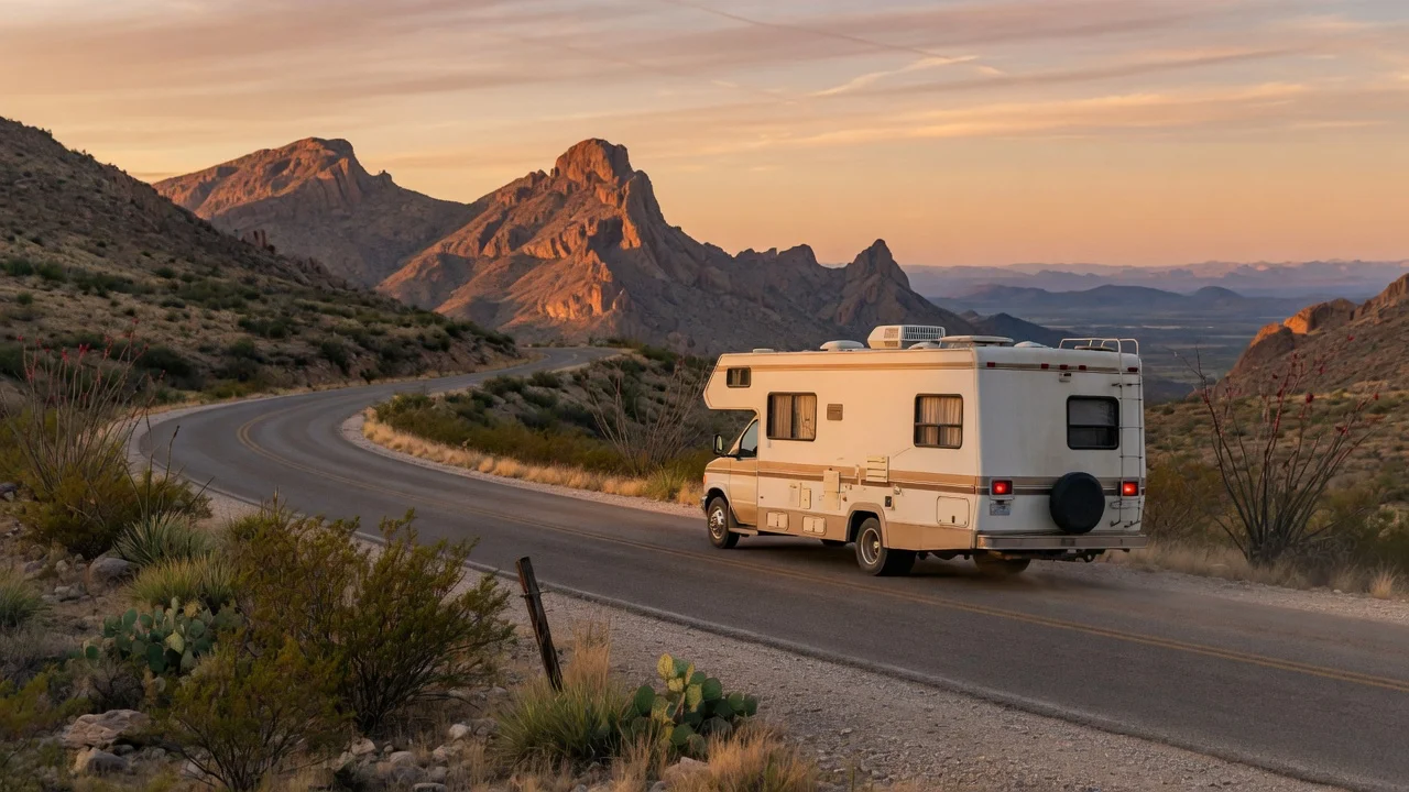 RV on the open road in Texas