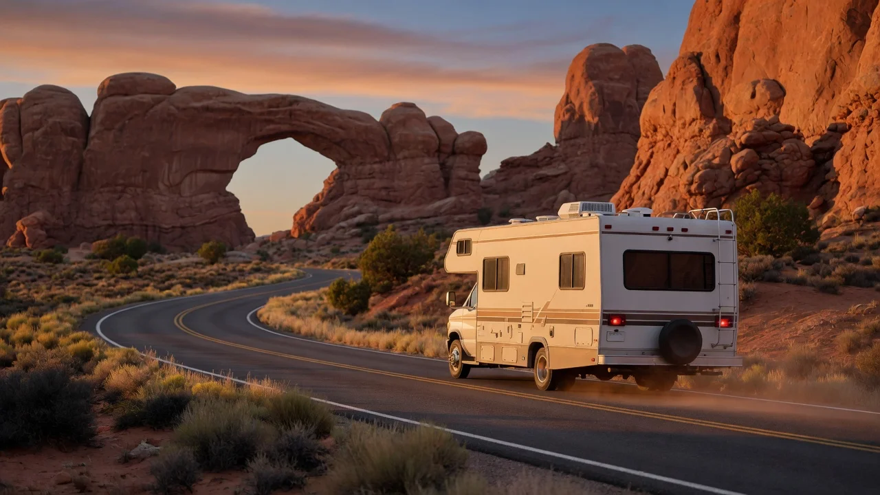 RV on the open road in Utah