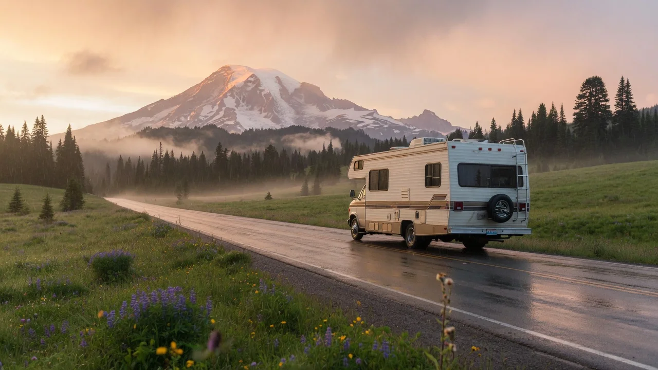 RV on the open road in Washington