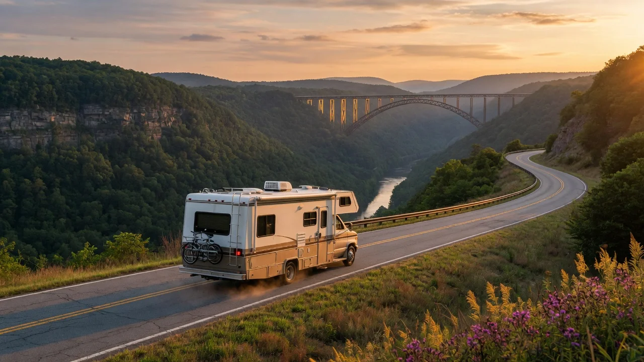 RV on the open road in West Virginia