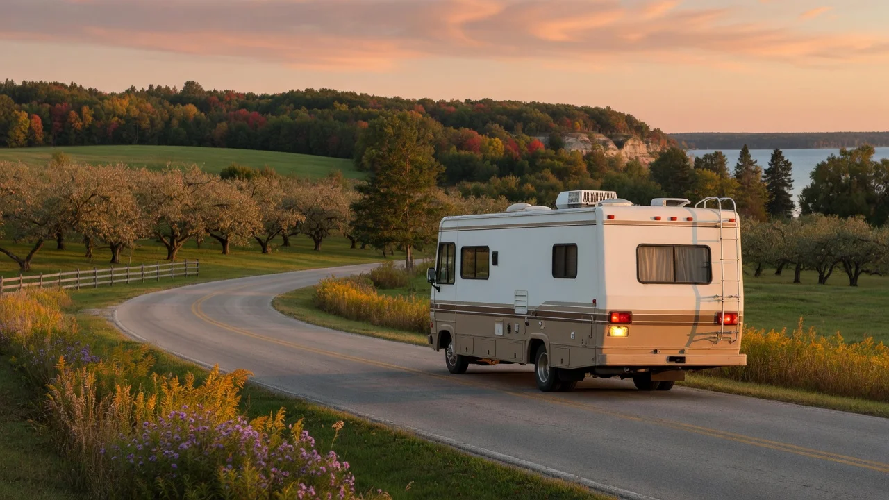 RV on the open road in Wisconsin