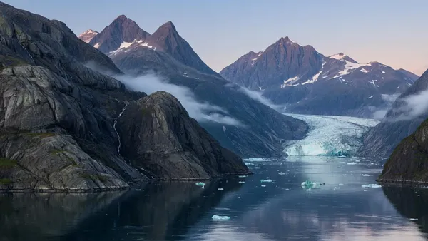 Glacier-carved fjord meeting the sea near Kenai Fjords, Alaska