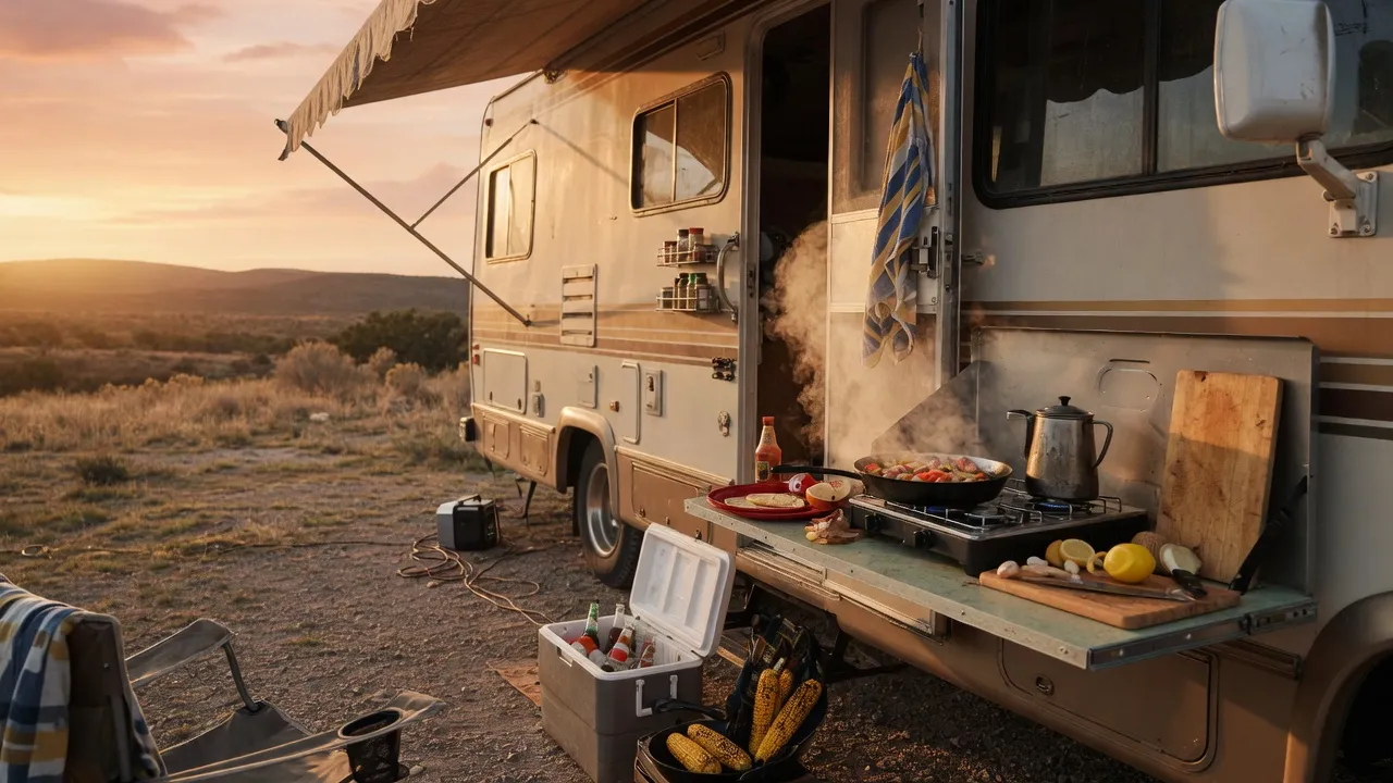 RV cooking mega-guide — the galley, propane vs induction, and 7-night meal plans