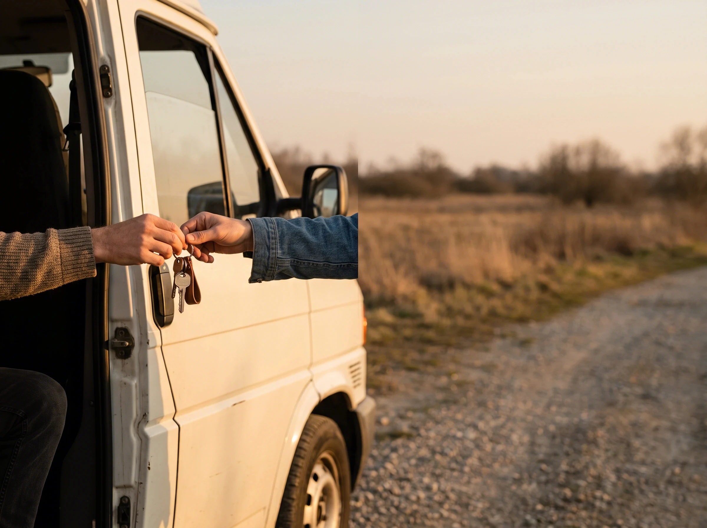 Keys passed through the driver's door of a white van