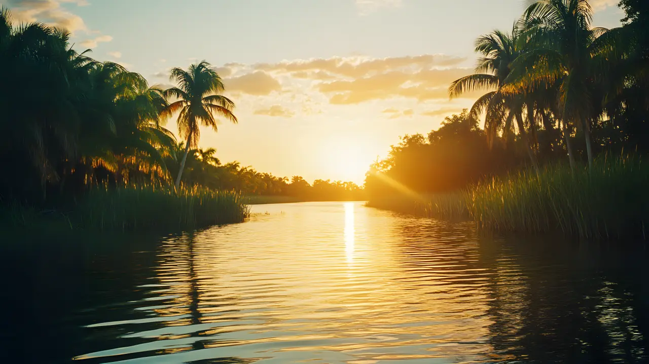 Golden sunset over a lush Everglades waterway — PickRV editorial