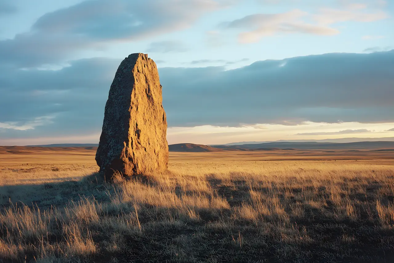 Lone sandstone pinnacle in cream and orange dusk — PickRV editorial