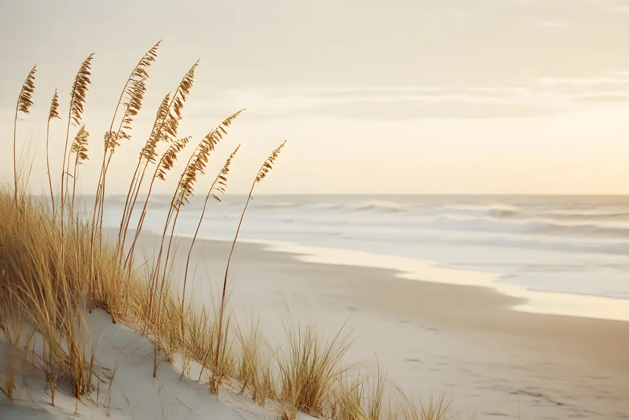 Atlantic dunes with sea oats bending in warm evening air — PickRV editorial