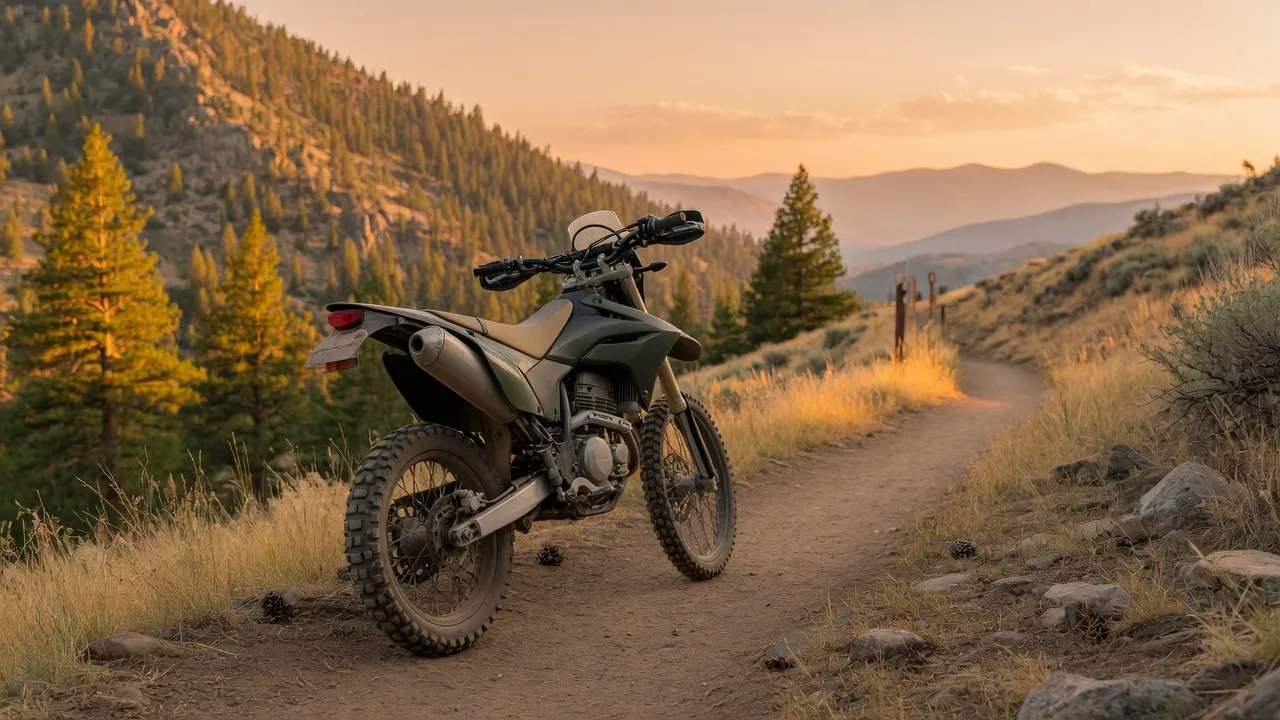 Mountain bike on a high-desert singletrack trail at golden hour