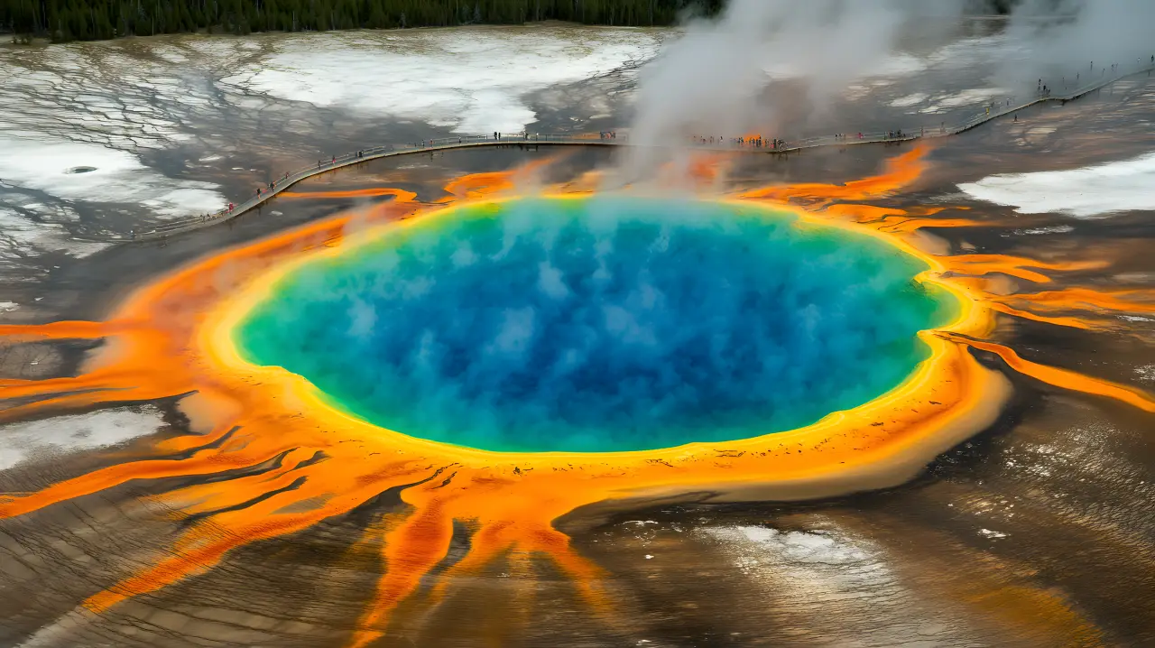 Rainbow-ringed hot spring seen from above — PickRV editorial
