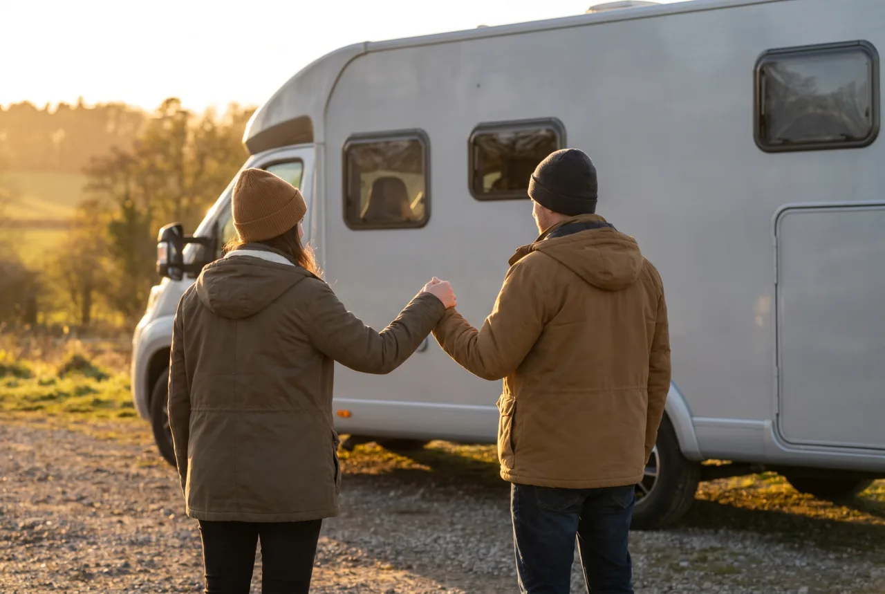 PickRV host and verified renter completing a documented key handover beside the rig