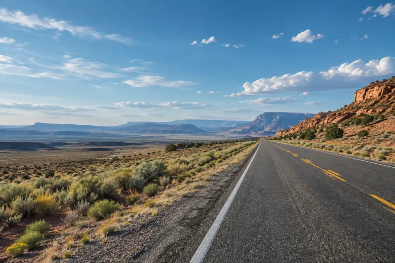 An open desert highway stretching to the horizon