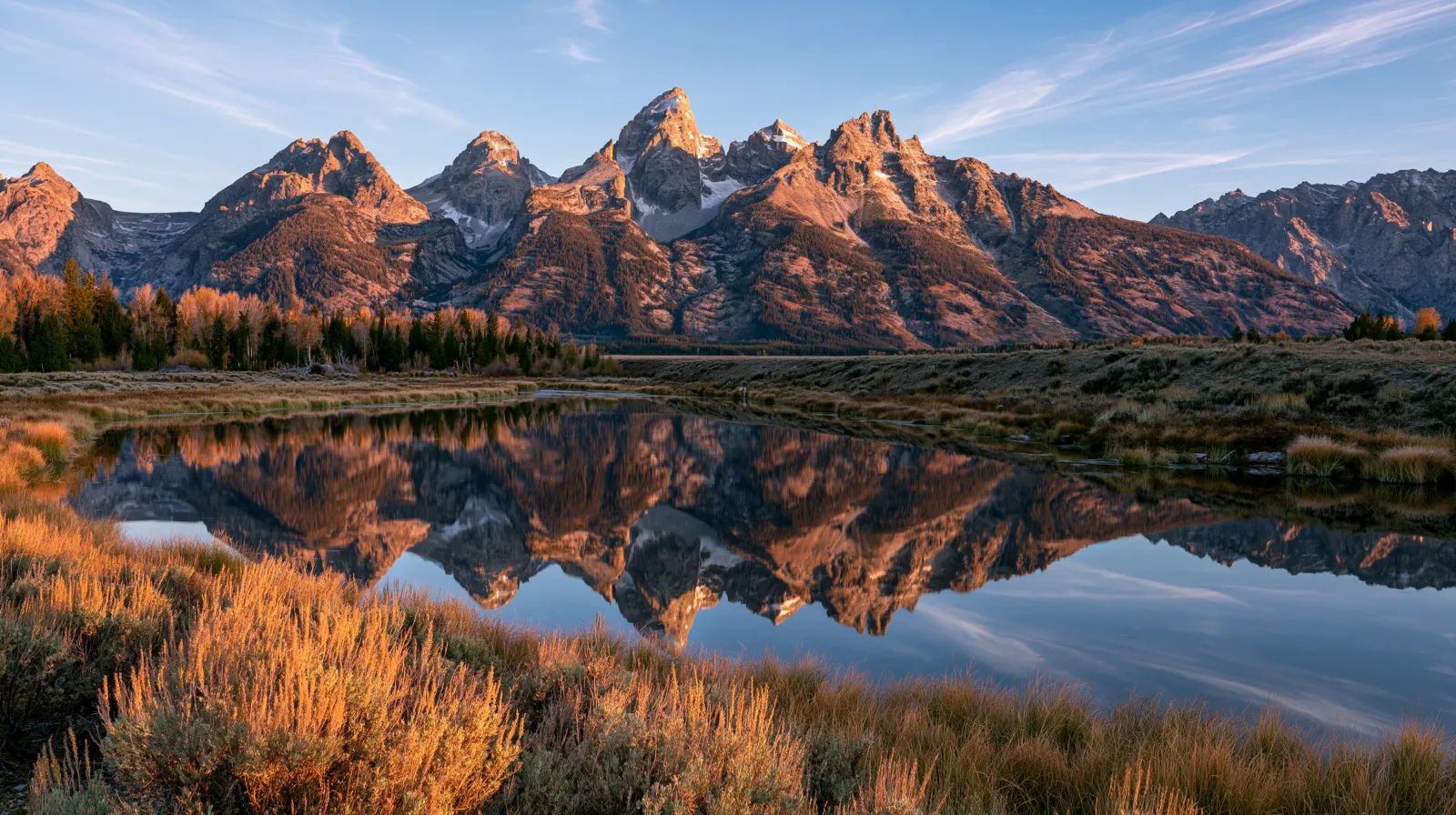 The Teton Range rising above the Snake River valley in Grand Teton National Park, Wyoming
