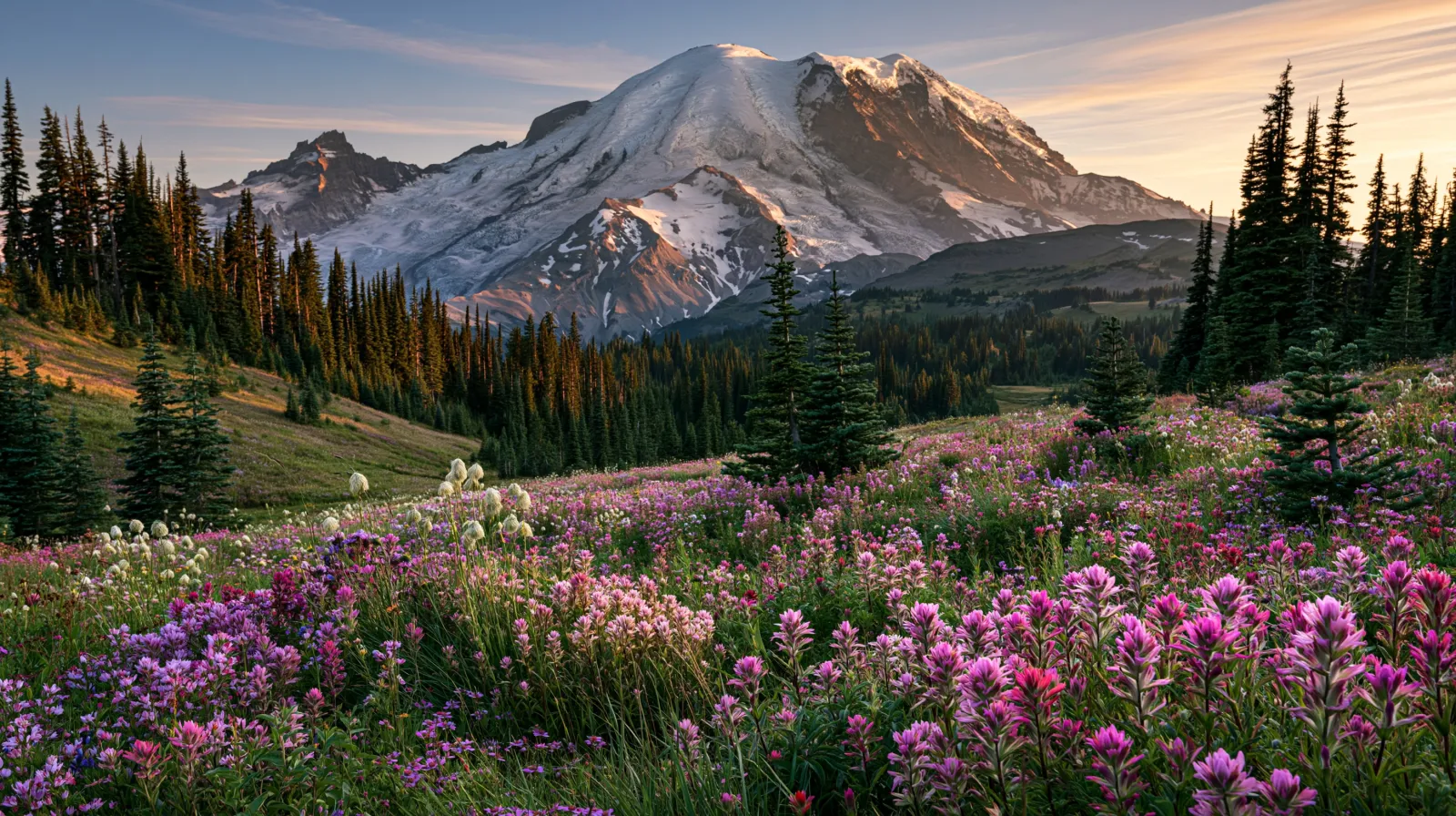 Mount Rainier above subalpine meadows, Mount Rainier National Park, Washington