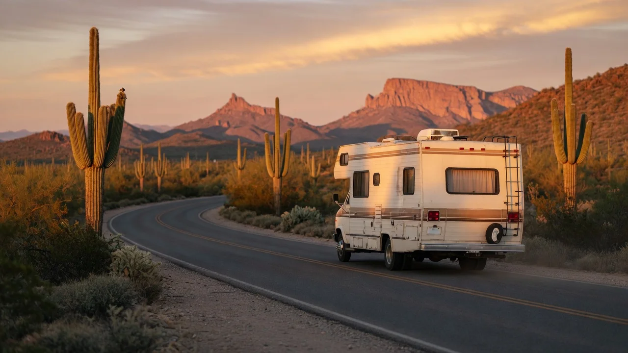 RV on the open road in Arizona