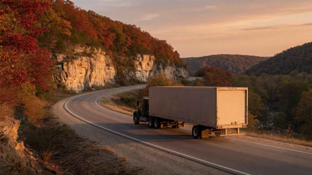 RV on the open road in Arkansas
