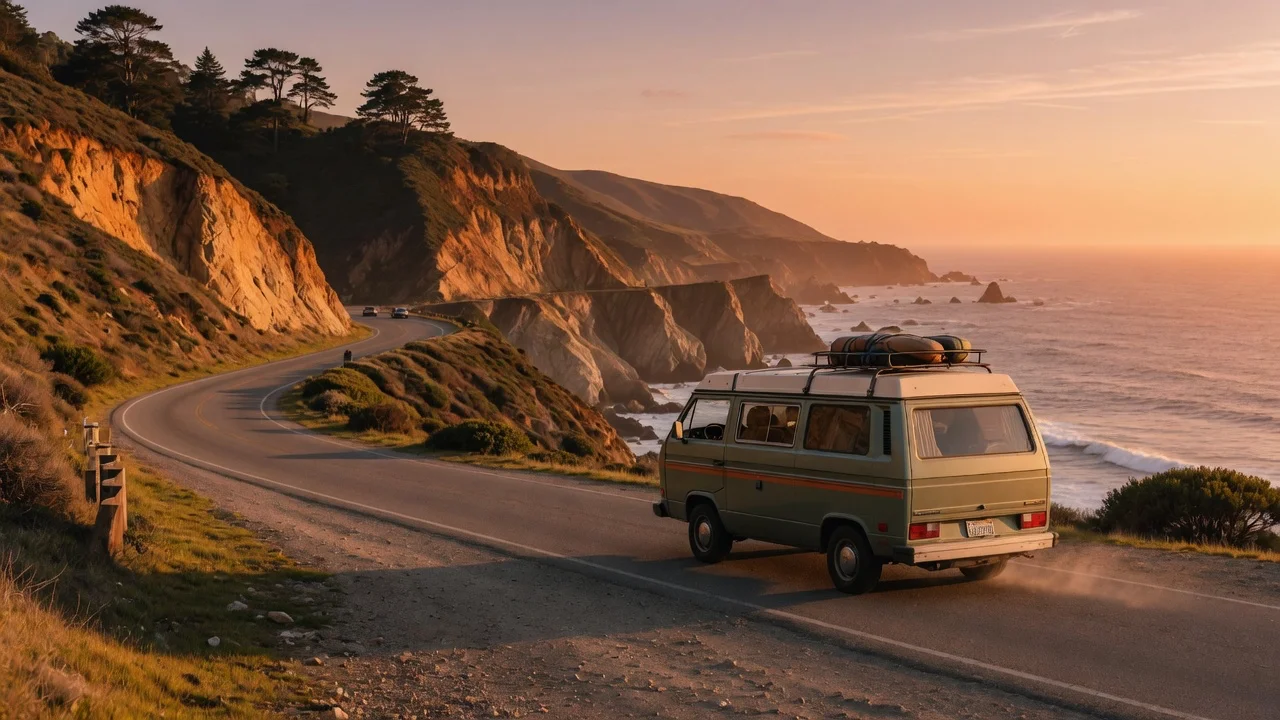 RV on the open road in California