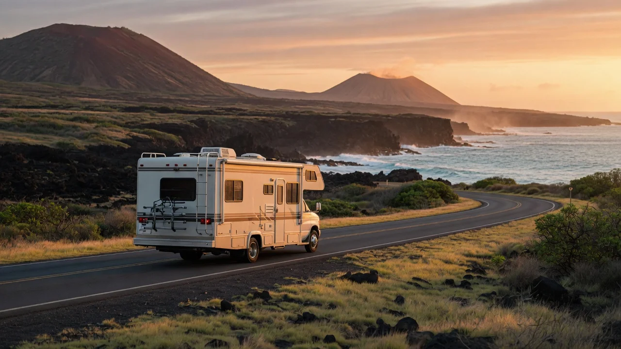 RV on the open road in Hawaii