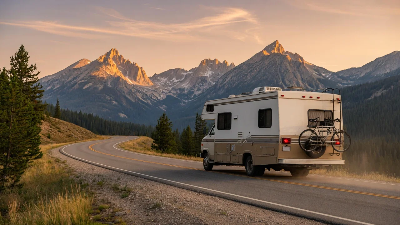 RV on the open road in Idaho
