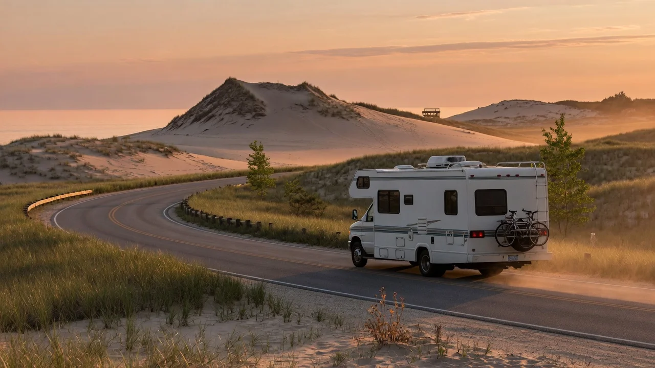 RV on the open road in Indiana