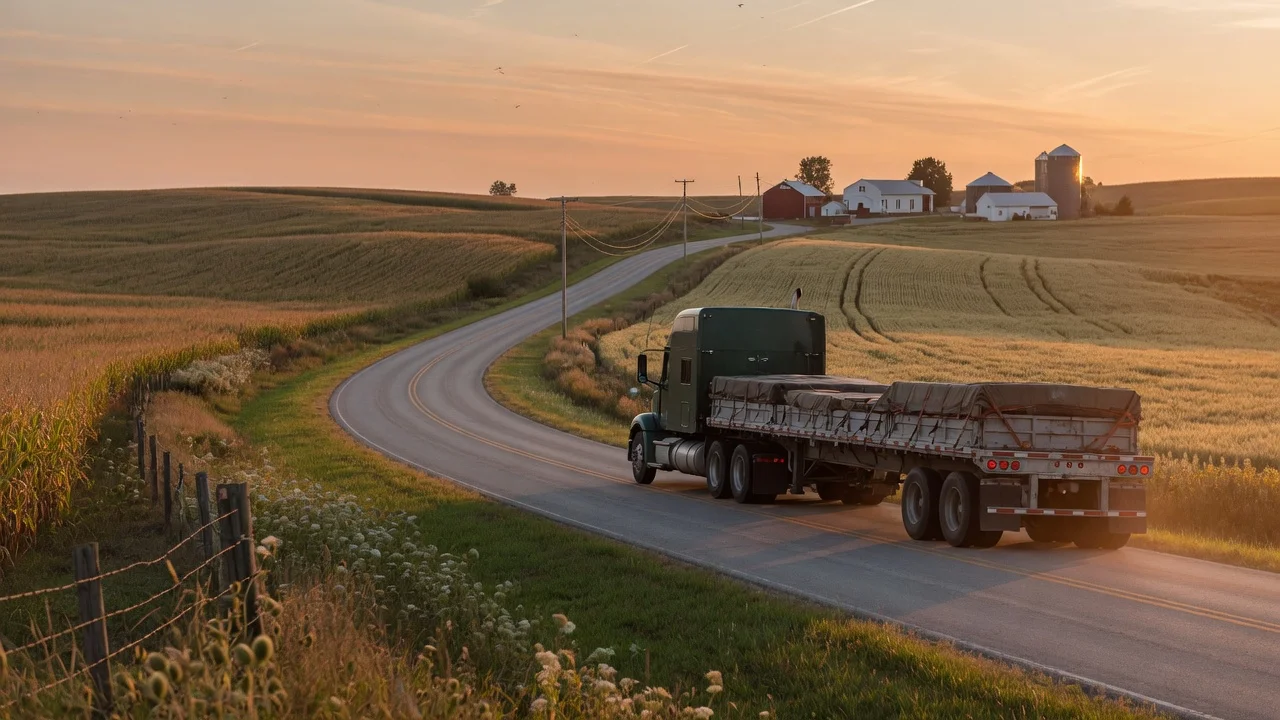 RV on the open road in Iowa