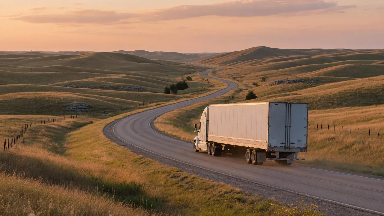 RV on the open road in Kansas