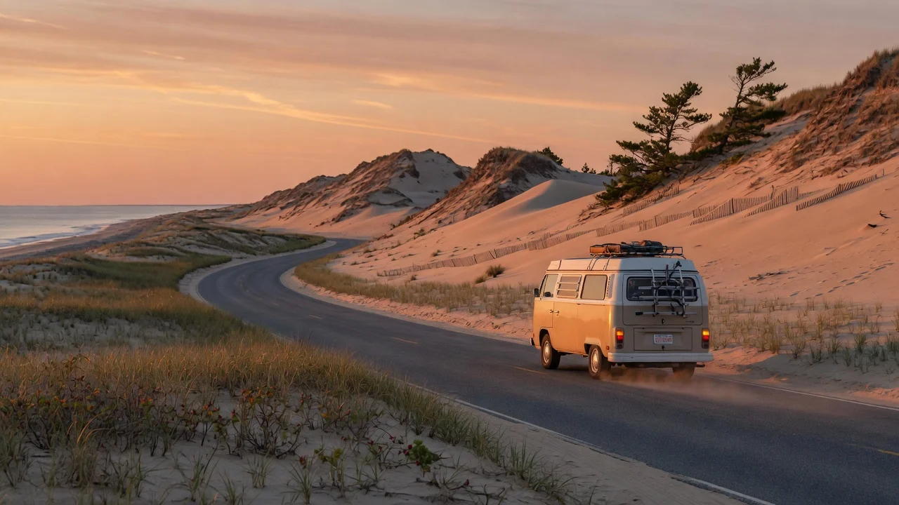 RV on the open road in Massachusetts
