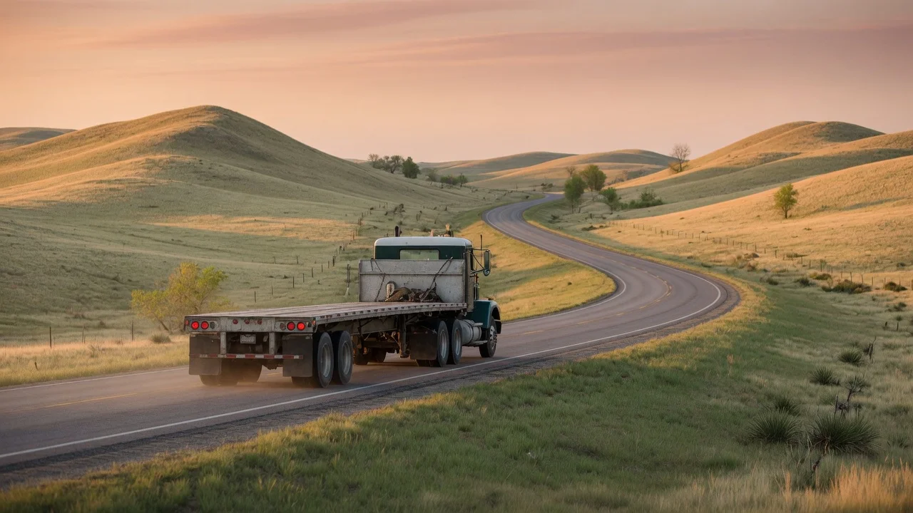 RV on the open road in Nebraska
