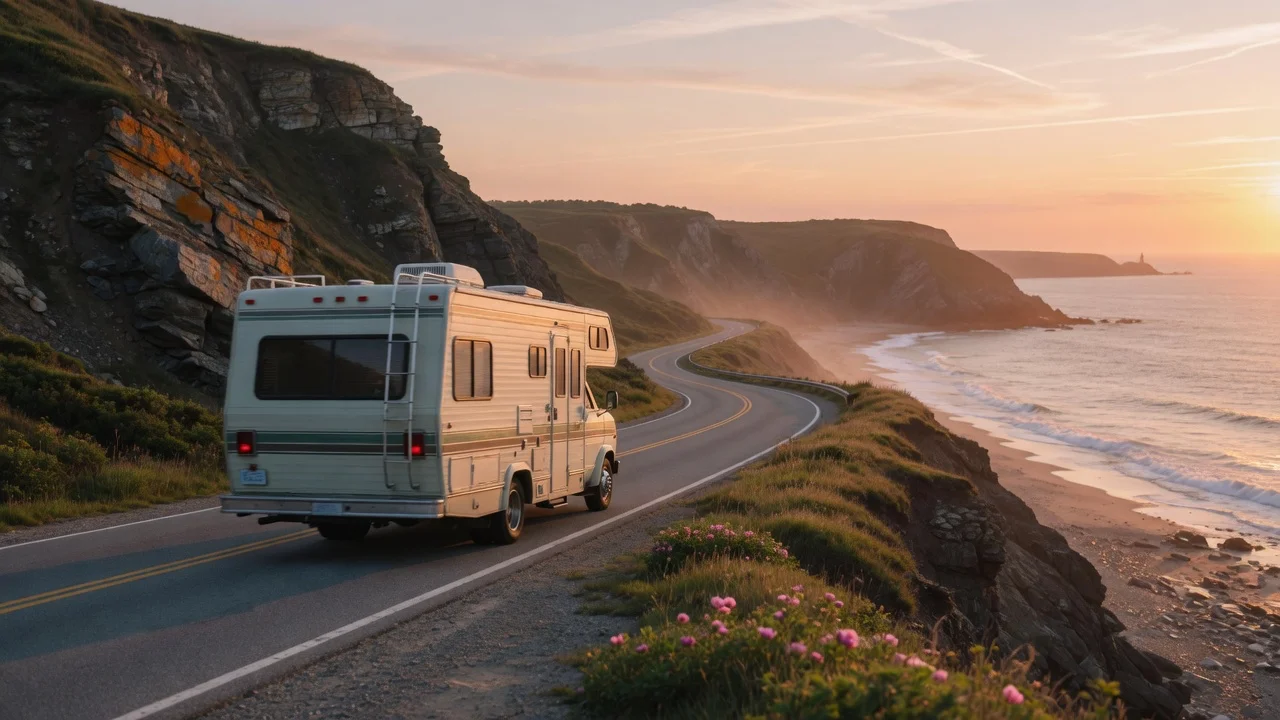RV on the open road in Rhode Island