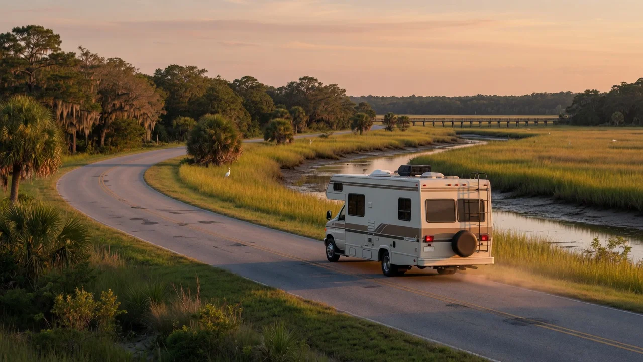 RV on the open road in South Carolina