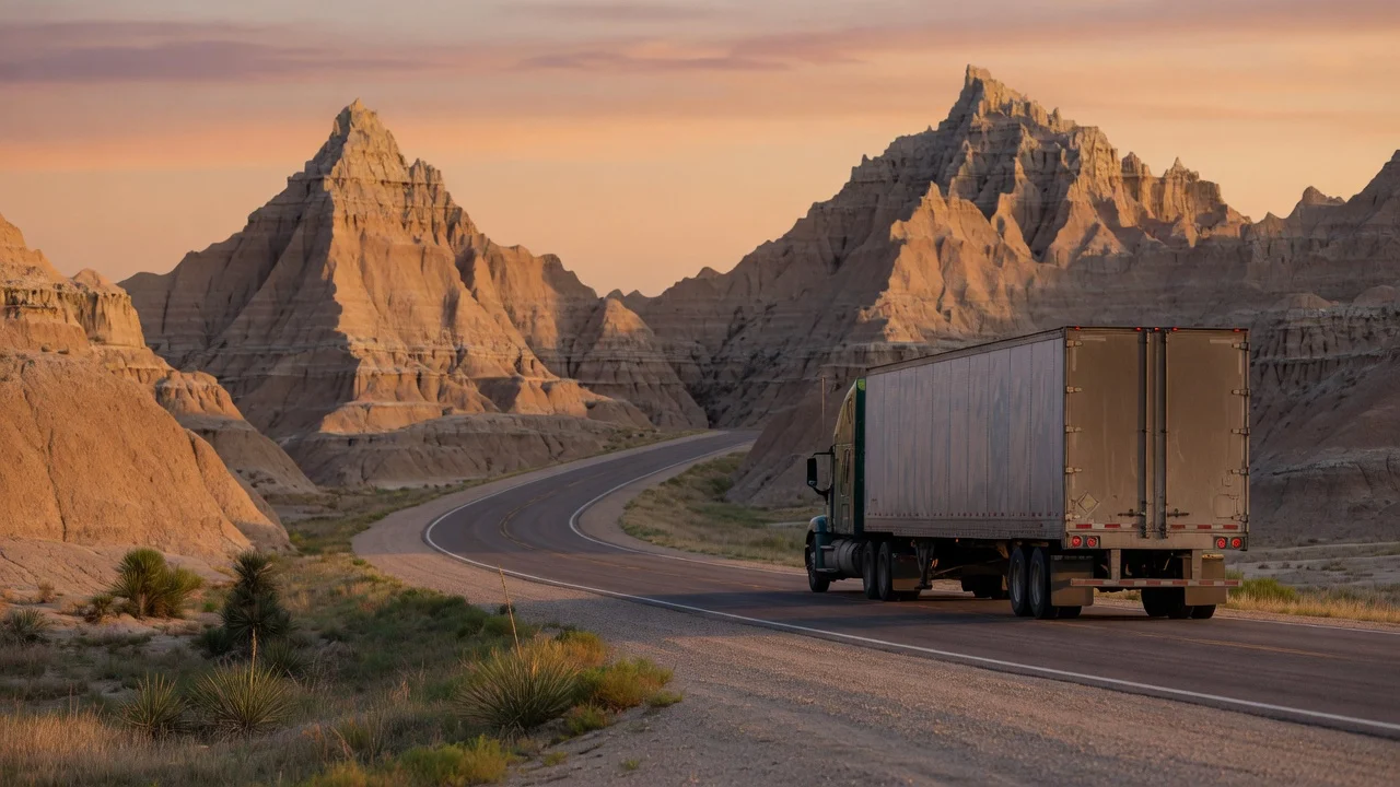 RV on the open road in South Dakota