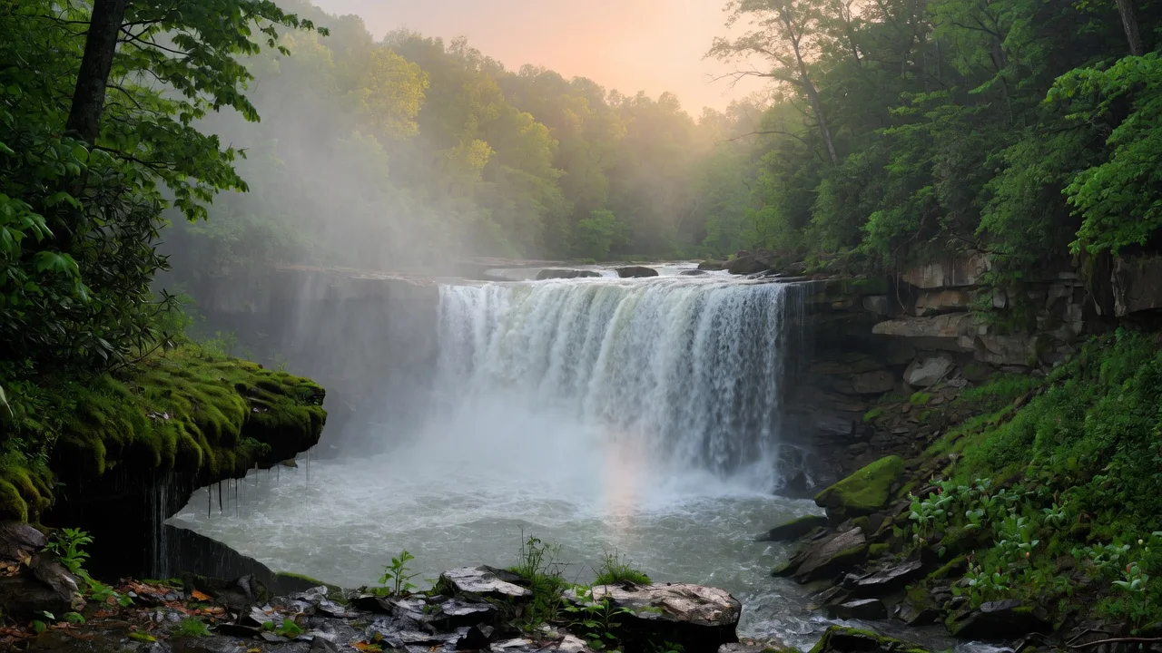Cumberland Falls pouring over a wide rock ledge, Kentucky