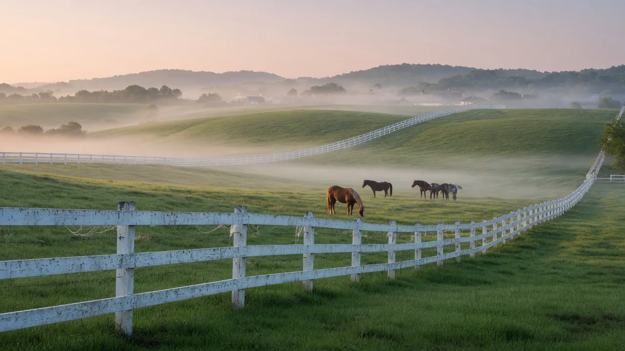 White-fenced horse pastures in Kentucky bluegrass country