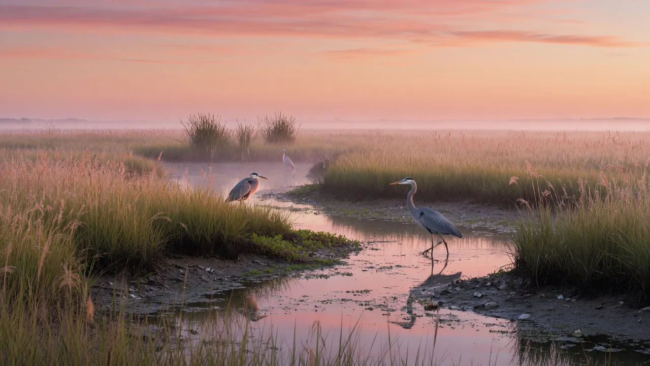 Open Gulf Coast marsh grass and still water, Louisiana