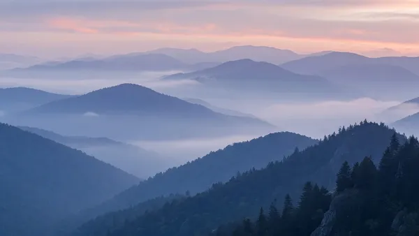 Layered ridgelines fading into haze in the Smokies, Tennessee