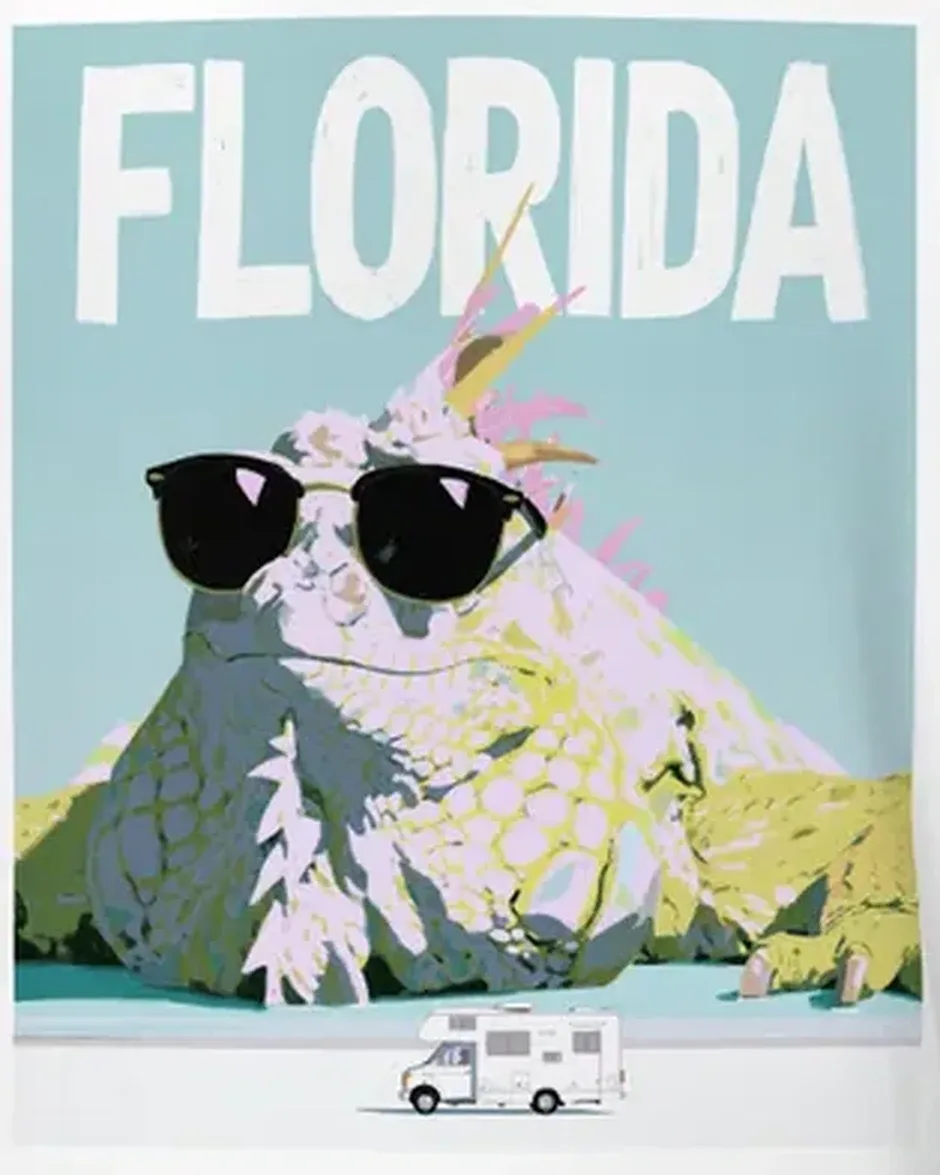 Florida travel-poster tee — original PickRV artwork