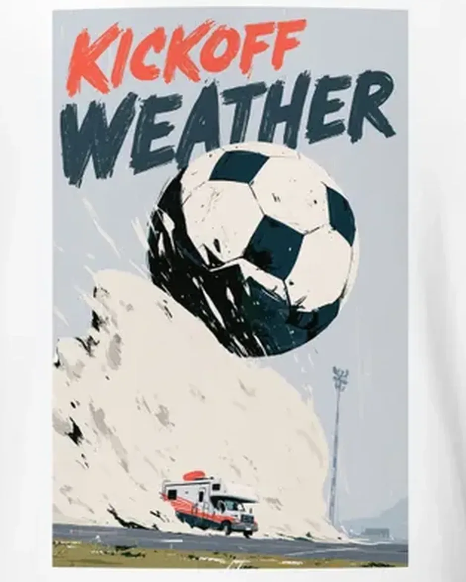 Kickoff Weather Soccer Tee — Retro Football 2026 Summer RV Road Trip T-Shirt — original travel-poster art print for a PickRV unisex cotton t-shirt