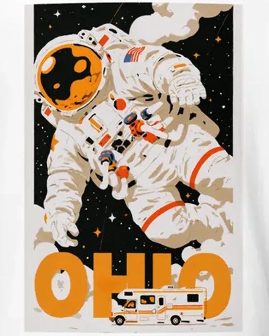 Ohio travel-poster tee — original PickRV artwork