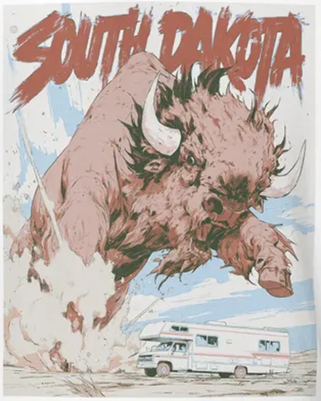 South Dakota Buffalo Tee — Vintage Travel Art South Dakota Buffalo Tee — Vintage Travel Art — original travel-poster art print for a PickRV unisex cotton t-shirt