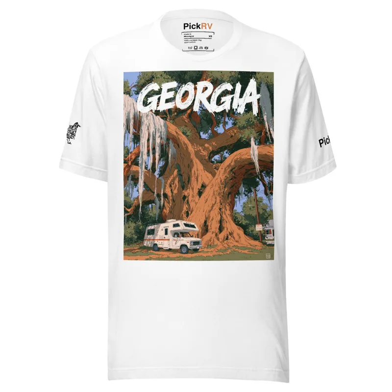 Georgia Live Oak Tee — Retro RV Travel Poster Georgia Live Oak Tee — Retro RV Travel Poster — original PickRV unisex cotton t-shirt, printed on demand