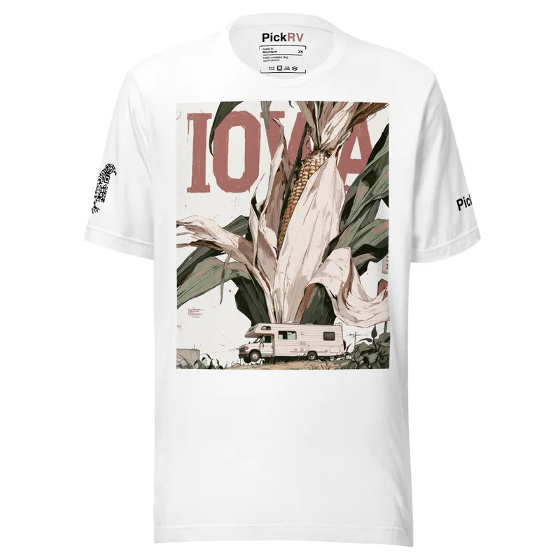 Iowa Sweet Corn Tee — Vintage Travel Art Iowa Sweet Corn Tee — Vintage Travel Art — original PickRV unisex cotton t-shirt, printed on demand