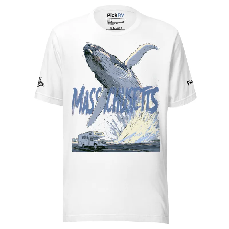Massachusetts Whale Tee — Vintage Travel Art Massachusetts Whale Tee — Vintage Travel Art — original PickRV unisex cotton t-shirt, printed on demand