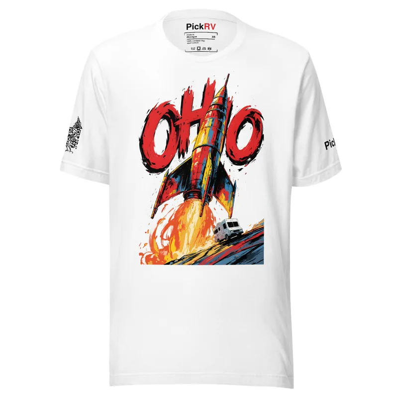 Ohio Rocket Tee — Retro RV Travel Poster Ohio Rocket Tee — Retro RV Travel Poster — original PickRV unisex cotton t-shirt, printed on demand